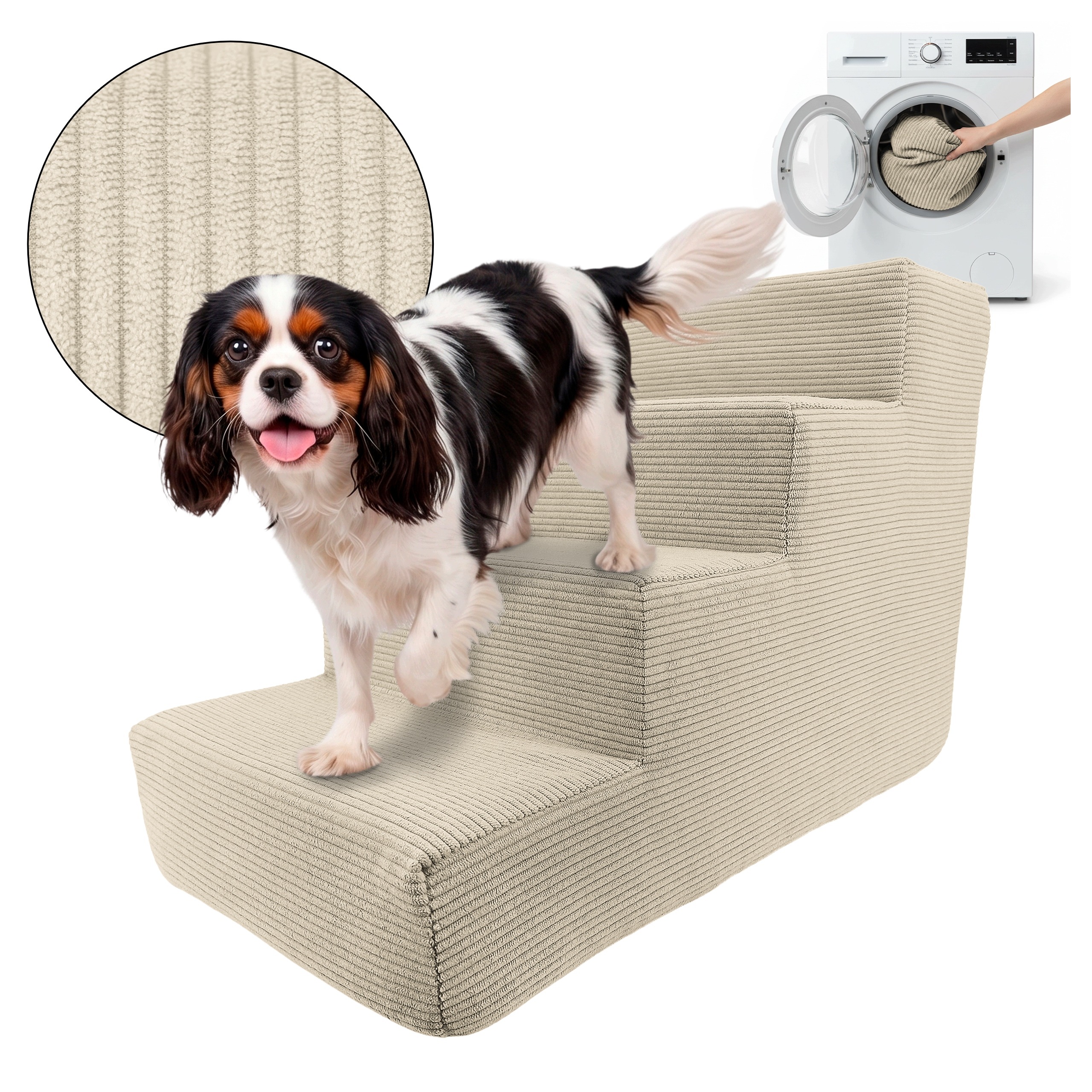 Schody Pro Psa Rampa Béžové Schůdky 40 cm Pro Zvířata 4 Stupně Štruks
