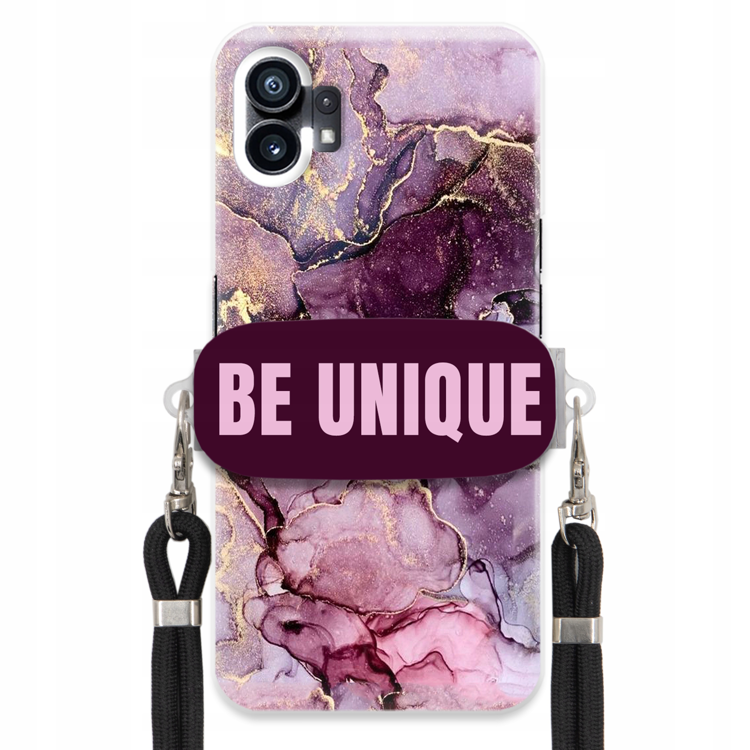 Pouzdro pro Nothing Phone 1 Uchytky Šňůrka Černá Fialová Mramor Be Unique