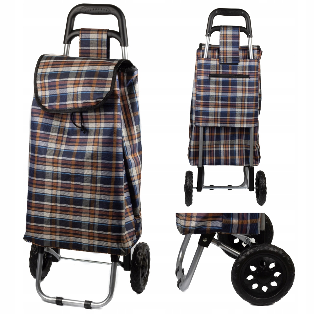 TORBA CARREAUX NA KÓŁKACH WÓZEK NA ZAKUPY 45L - BRĄZOWA KRATKA