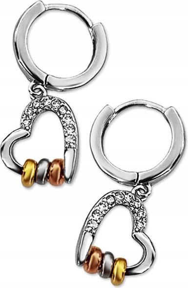 Stříbrné náušnice 925, závěsná srdíčka, pozlacené korálky se zirkony, dárek