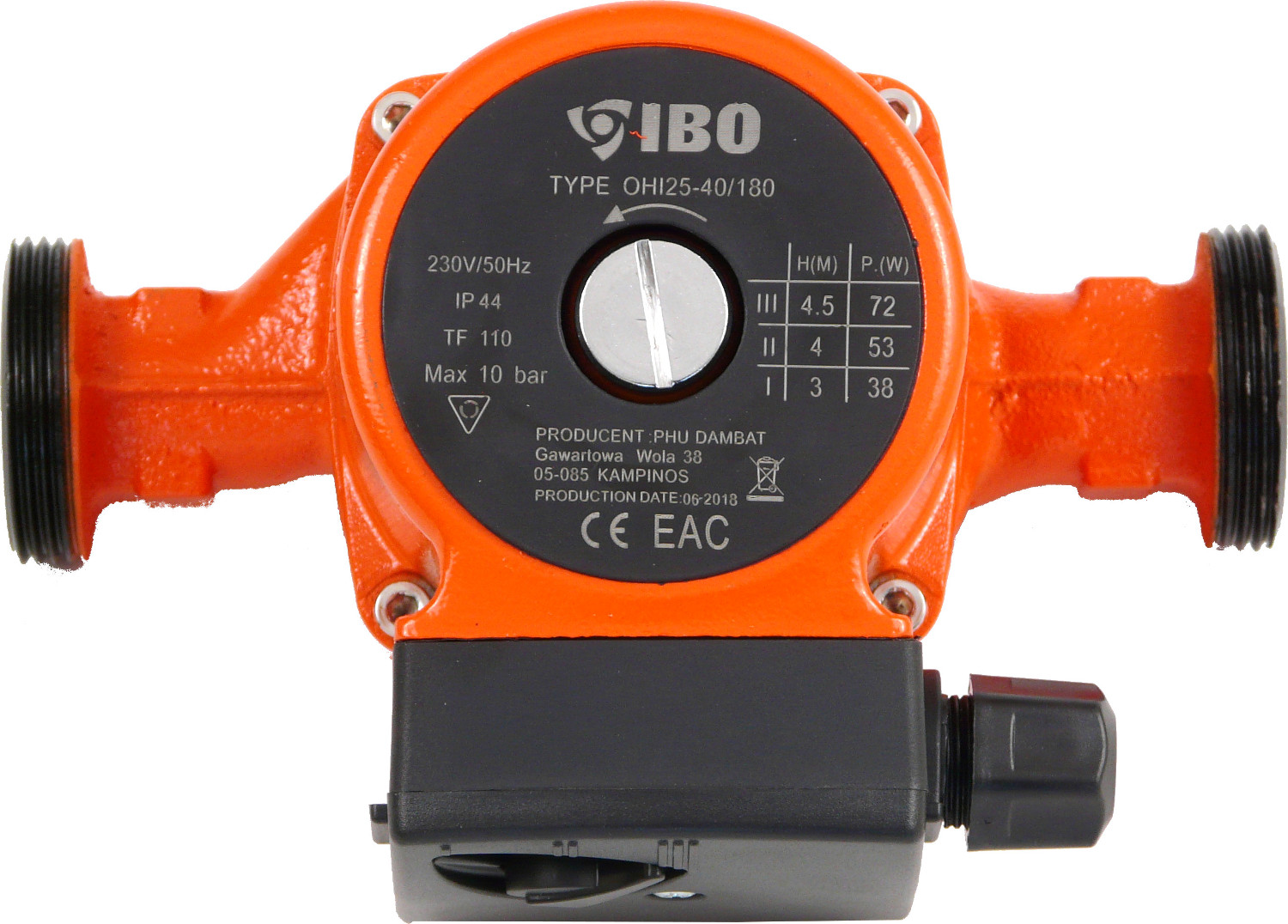 POMPA OBIEGOWA IBO OHI 25/40 Cyrkulacyjna do CO. WYDAJNA MOCNA 72W 180mm Rozstaw przyłączy 180 mm