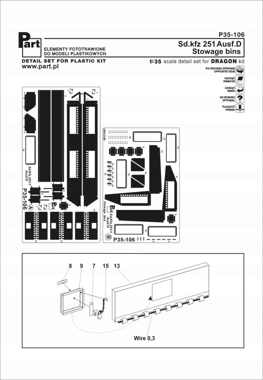 Part P35-106 1/35 Sd.Kfz.251 Ausf.D bedny na nářadí (Dragon)