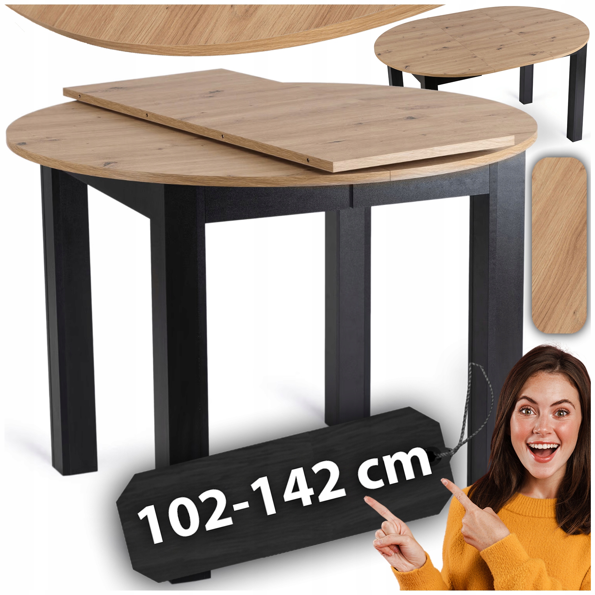 Rozkládací jídelní stůl Kulatý Kuchyňský dub Artisan Harry 102-142 cm