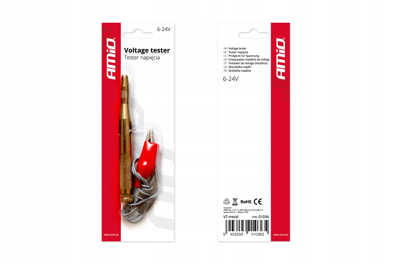 MIERNIK PRÓBNIK TESTER NAPIECIA 6V 12V 24V METAL Marka Amio