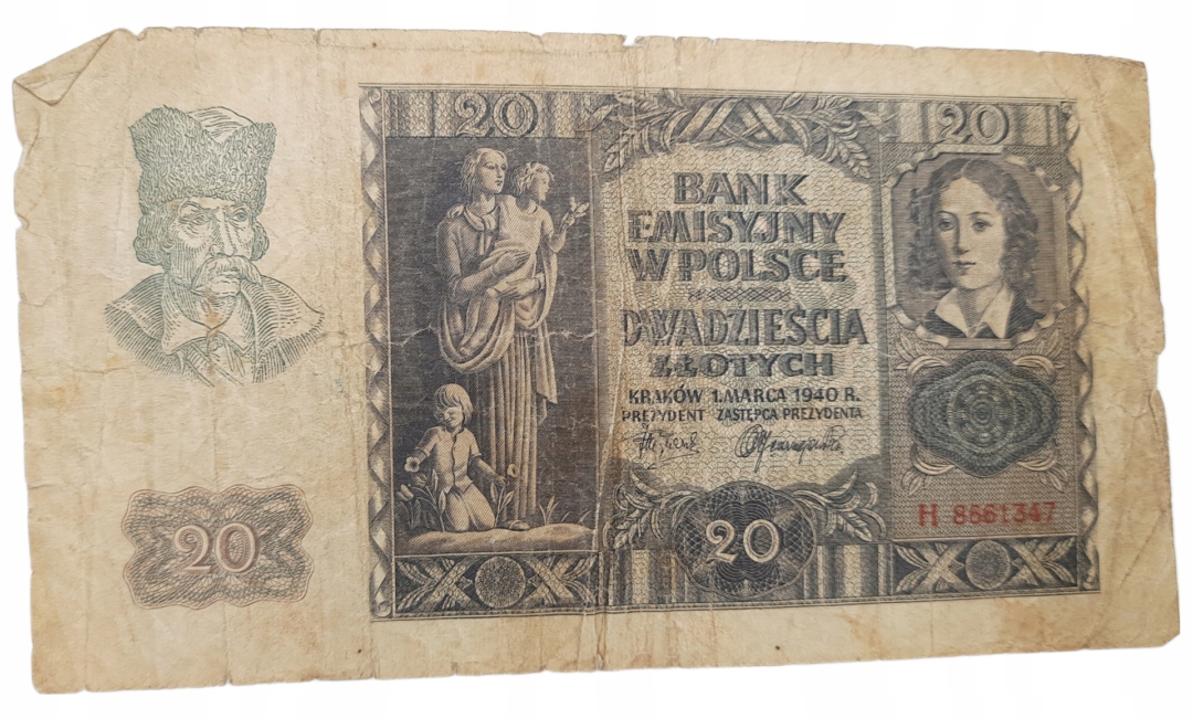 Stary Banknot kolekcjonerski Polska 20 zł 1940
