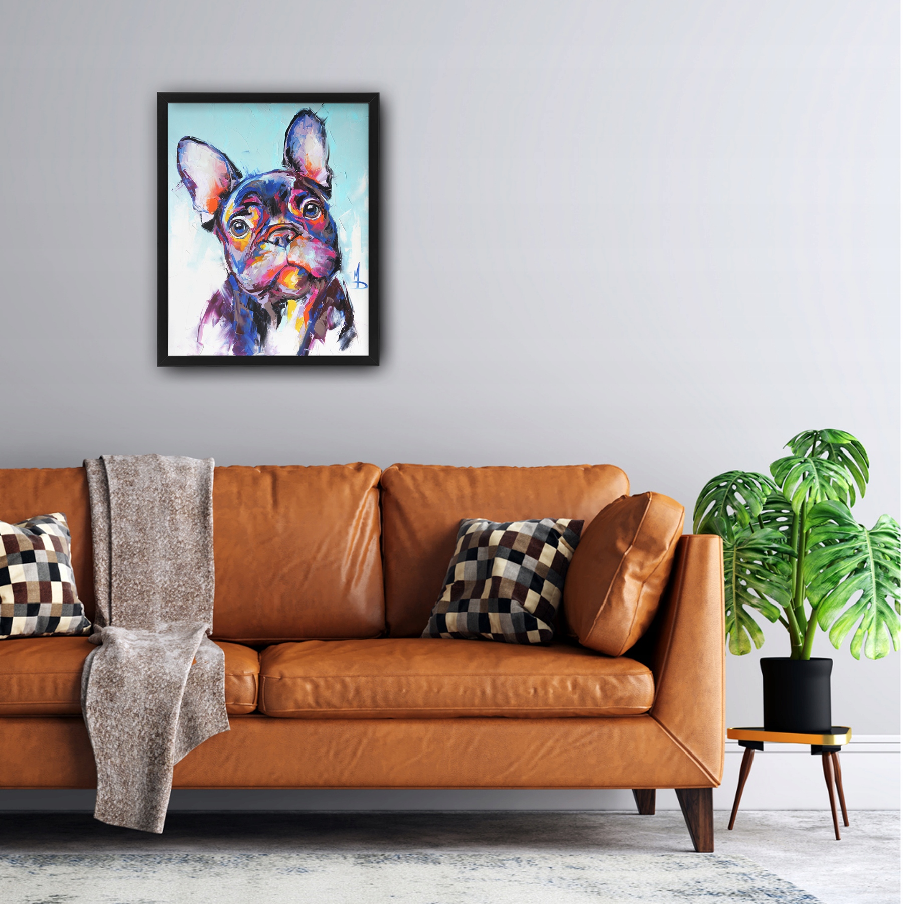 Plakat abstrakcja BULDOG w białej ramie 53x43cm Orientacja pionowa