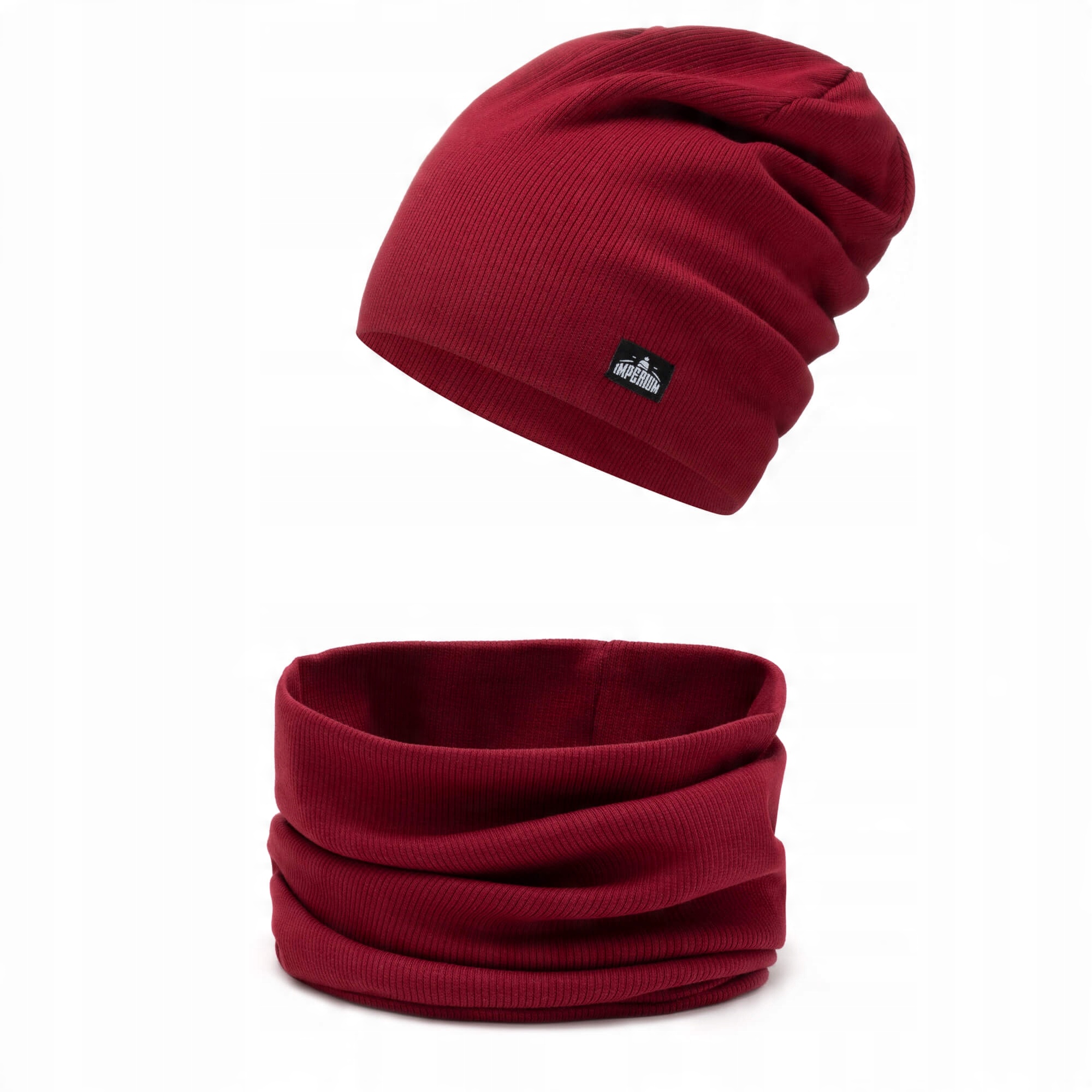 

Czapka beanie + komin komplet na jesień Bordowy