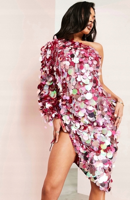 Zdobená Flitrová Asymetrická Koktejlová Šaty Střapce Edition 34 Xs