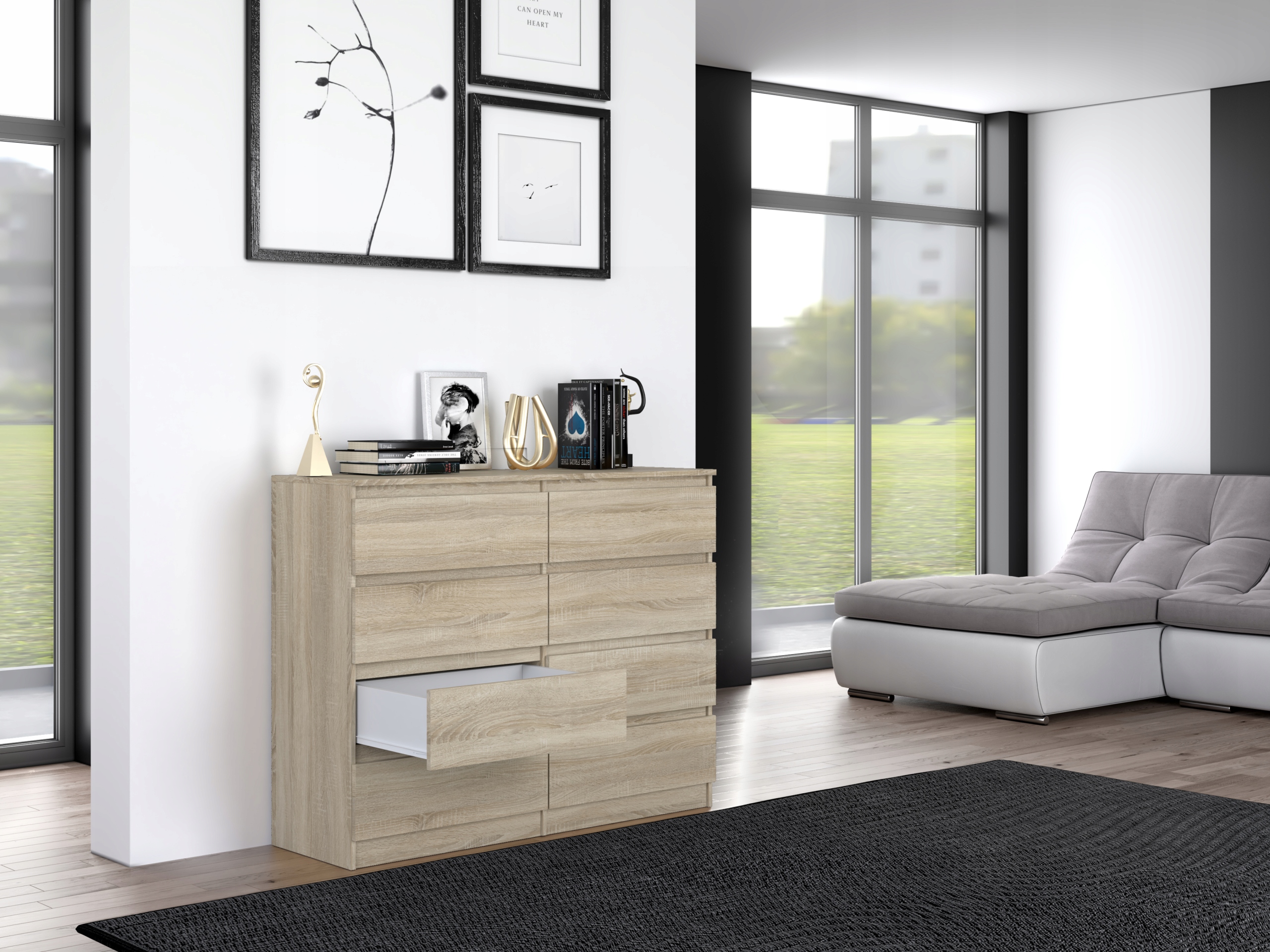DUŻA KOMODA SZAFKA 8 SZUFLAD 120CM * DĄB SONOMA Kolor mebla dąb sonoma