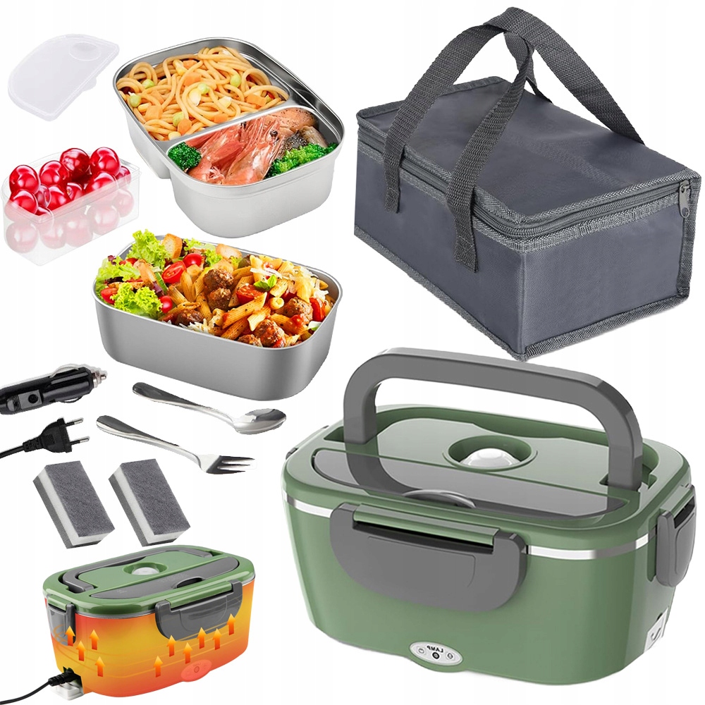 1,5 L Elektrický Obědový Box Vojenský Zelený Taška, Lžíce, Vidlička