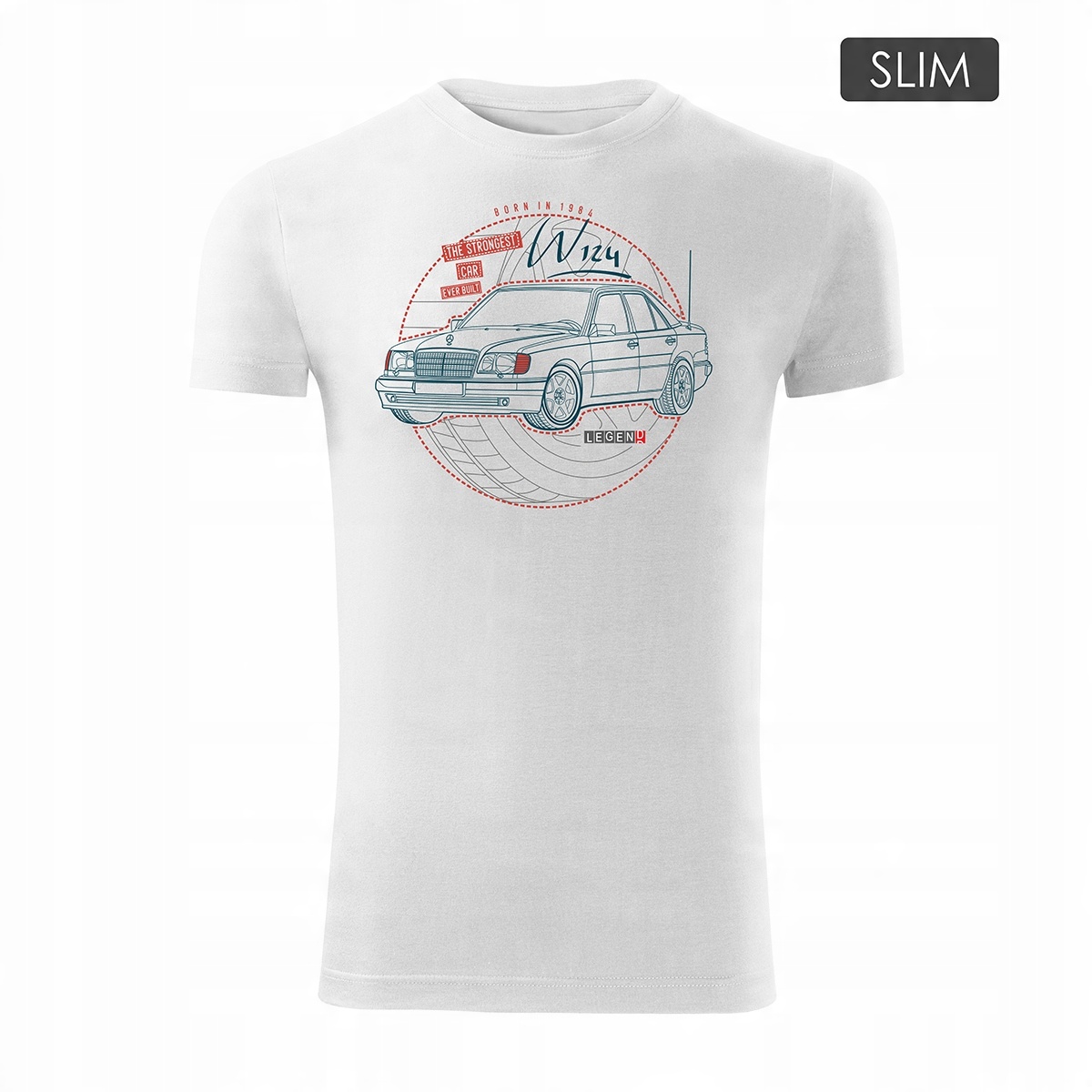 

Koszulka z samochodem Mercedes E W124 Slim