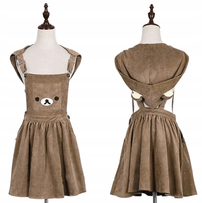 Overalové Šaty s medvídkem Harajuku s kapucí ve stylu kawaii S