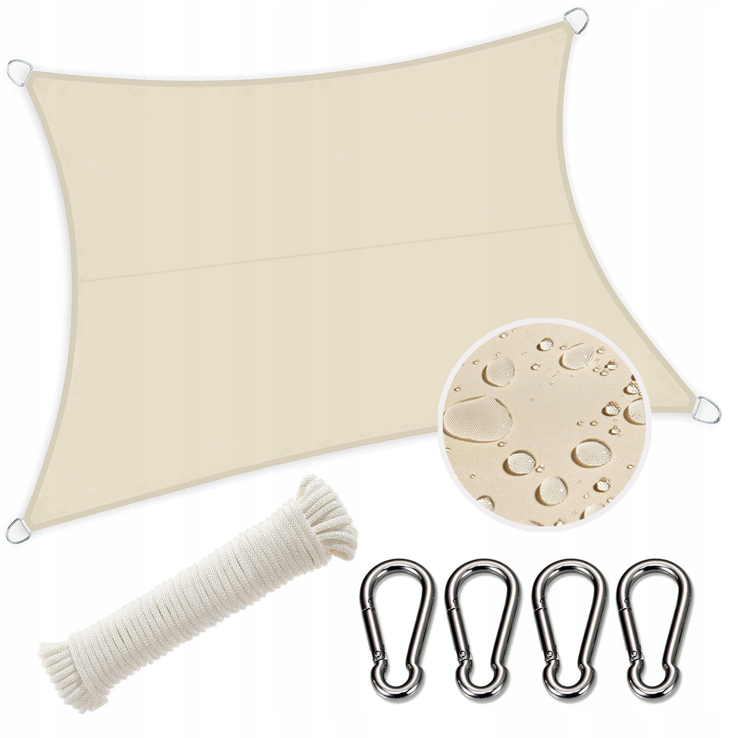 Żagiel Przeciwsłoneczny Wodoodporny na Taras Markiza 4x3m Beżowy Kremowy