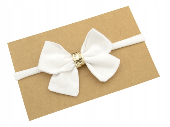 Opaska dla dziewczynki KOKARDKA biała ze złotym chrzest święta