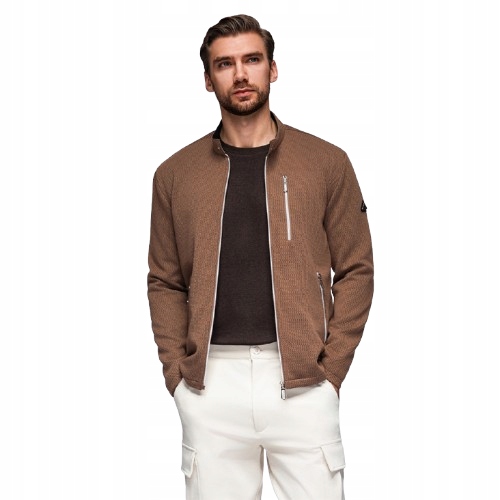 Pánská strukturovaná motorkářská bunda se stojáčkem hnědá V2 OM-JANP-0229 vel. L