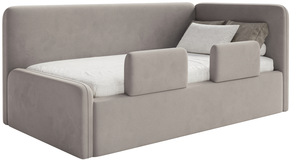 Postel pro mláděž 90x200 cm Fanklo zábrany šedobéžové velurové pravé