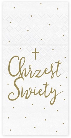 SERWETKI KIESZONKA NA SZTUĆCE BIAŁE ZE ZŁOTYM NAPISEM CHRZEST ŚWIĘTY 6 SZT