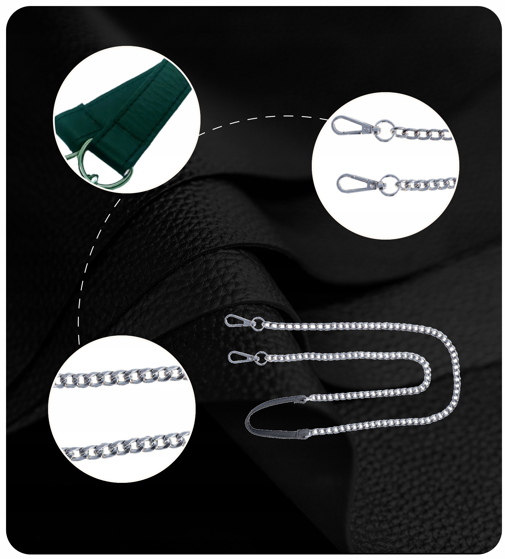 SREBRNY ŁAŃCUSZEK DO TOREBKI ELEGANCKI PASEK Materiał dominujący inny