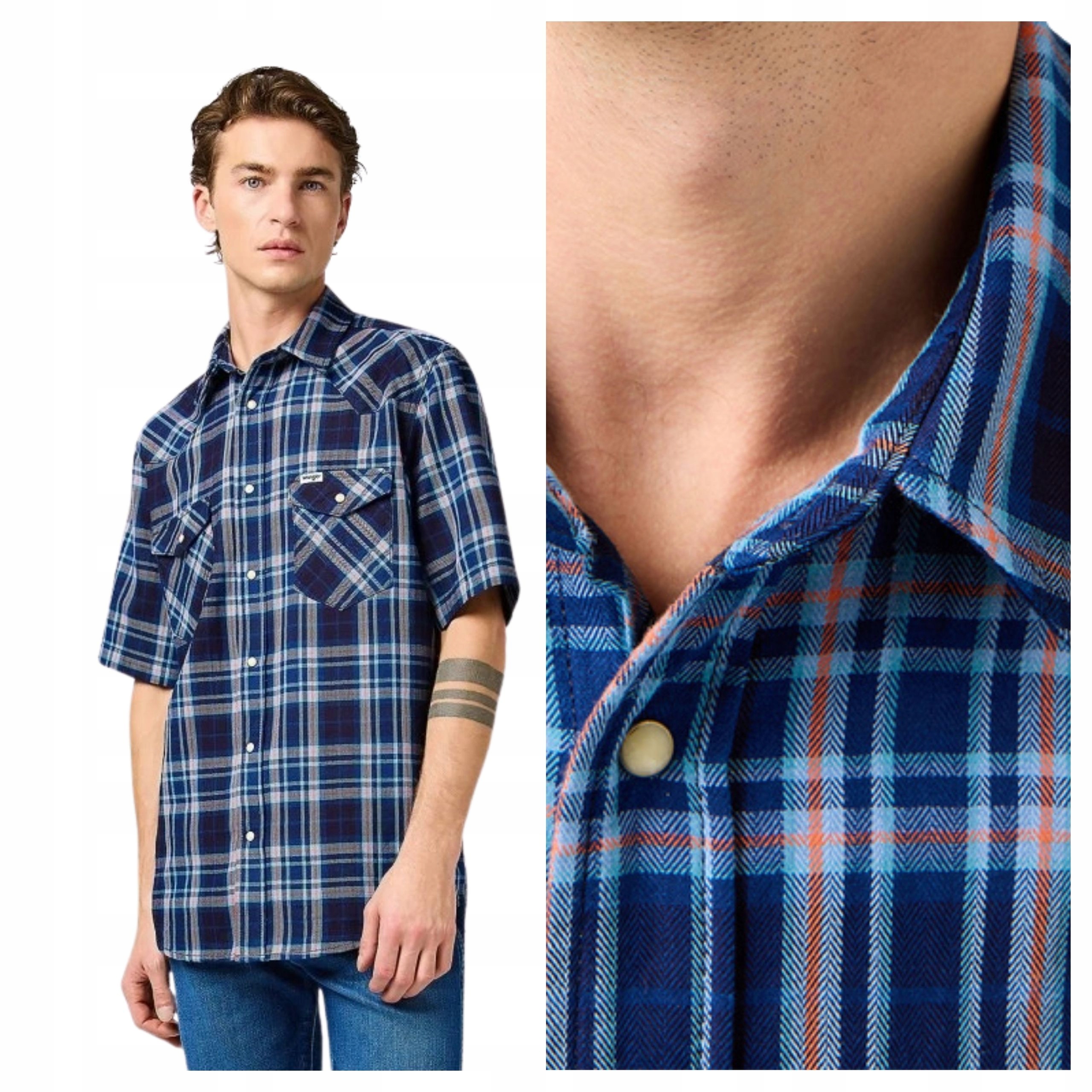 Pánská košile Wrangler Ss Western Shirt Modrá Krátký rukáv S