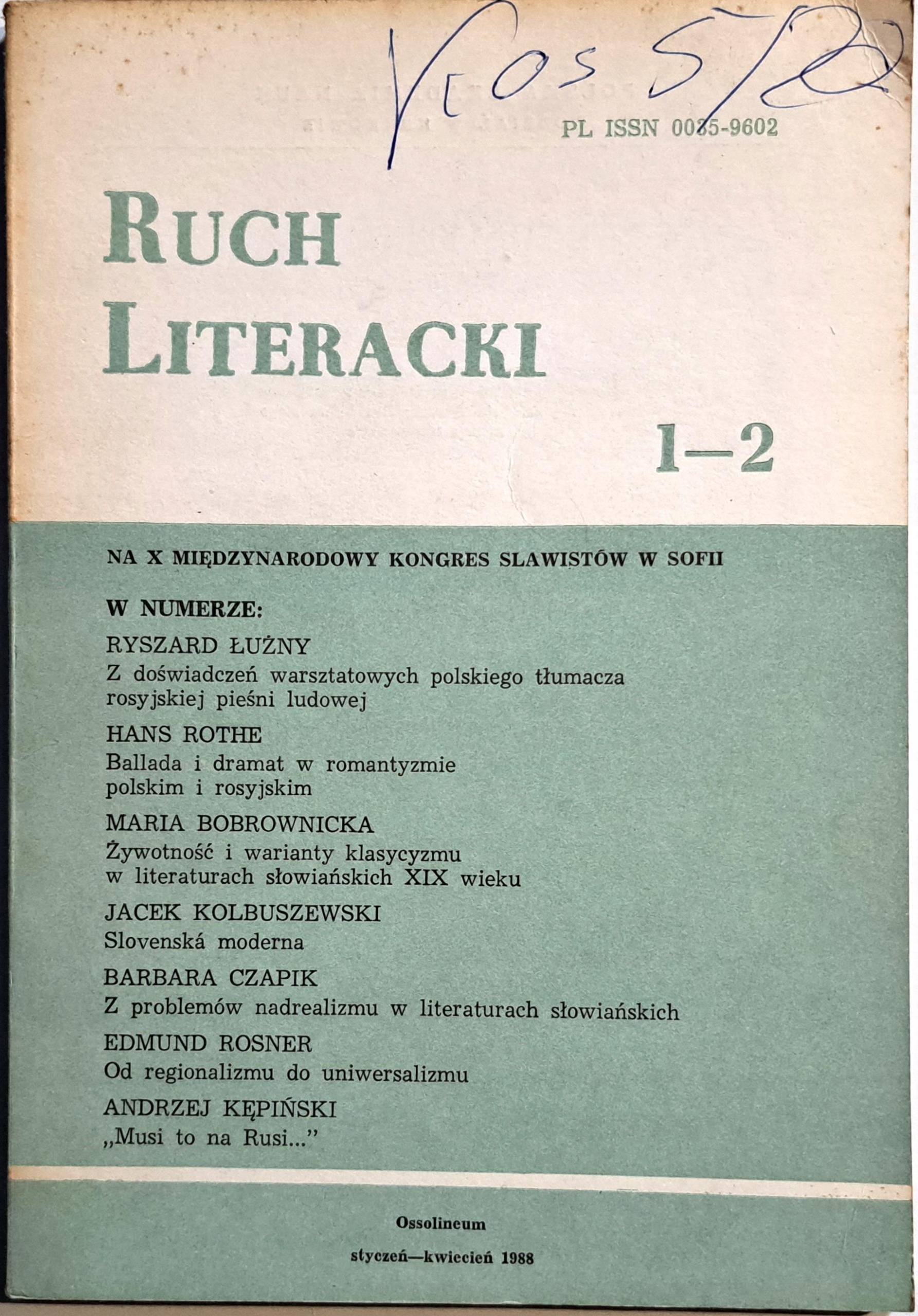 RUCH LITERACKI 1-2 1988