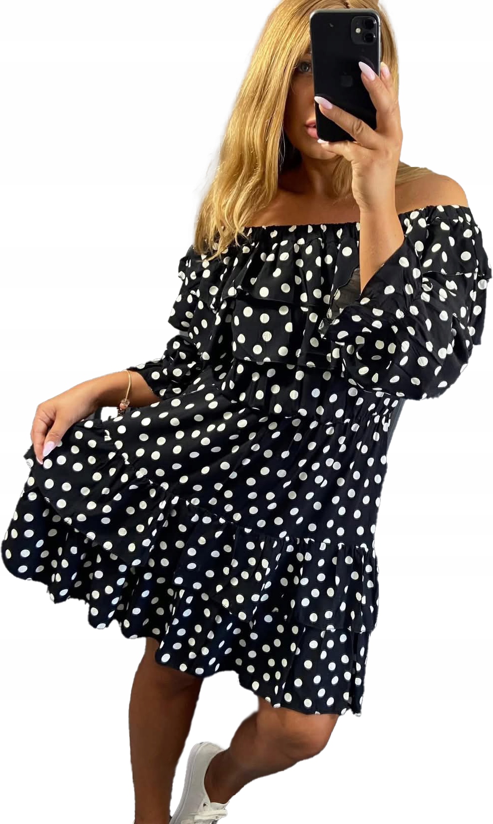 Šaty letní plus size Španělská s odhalenými rameny Černá Viskóza 44