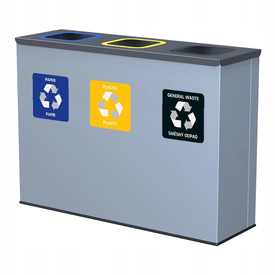 Zostava na triedený odpad Eko Station 3 x 60 l, lakovaná oceľ, sivá