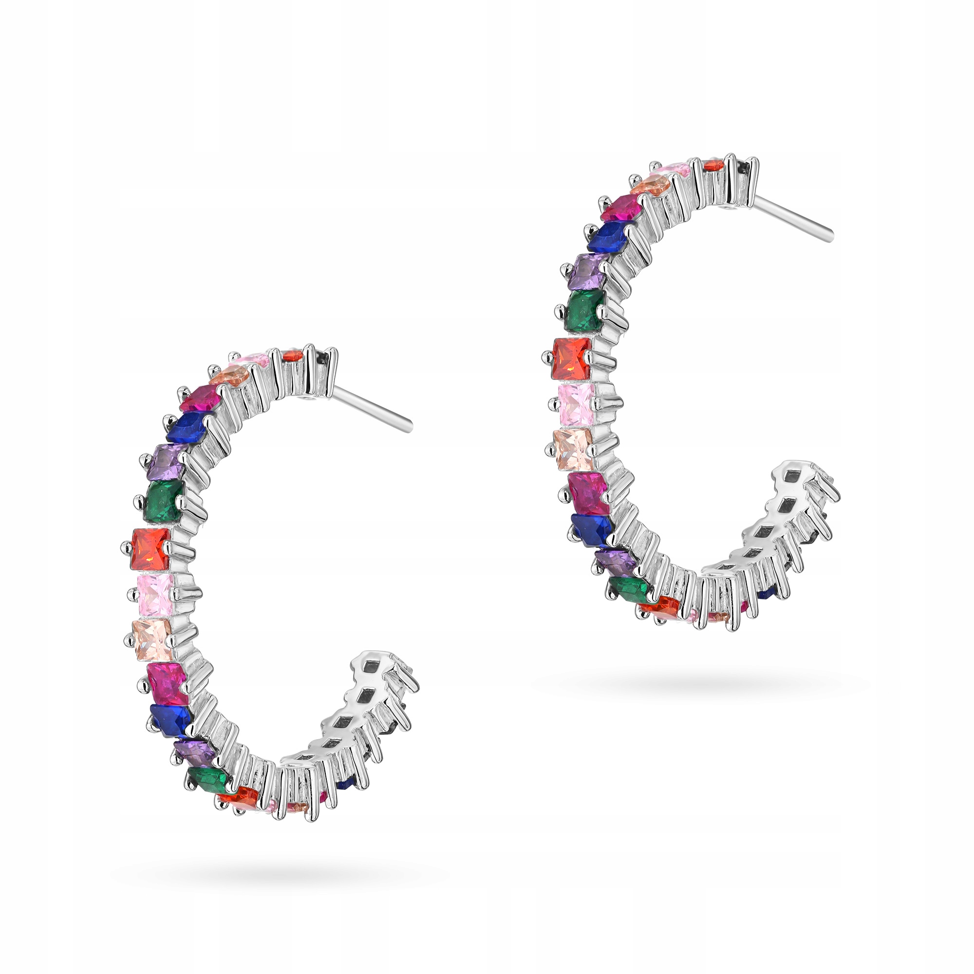 Stříbrné Náušnice Dámské ryzost 925 Otevřená kolečka s barevnými zirkony