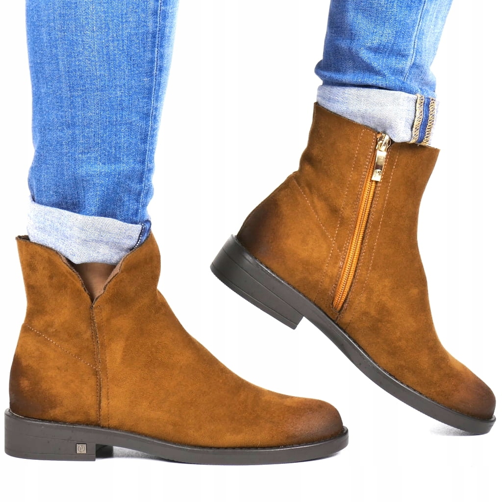 Hnědé Camel Kotníkové Boty Na Ploché Podrážce Dámské Semišové Sáčky Módní Hot