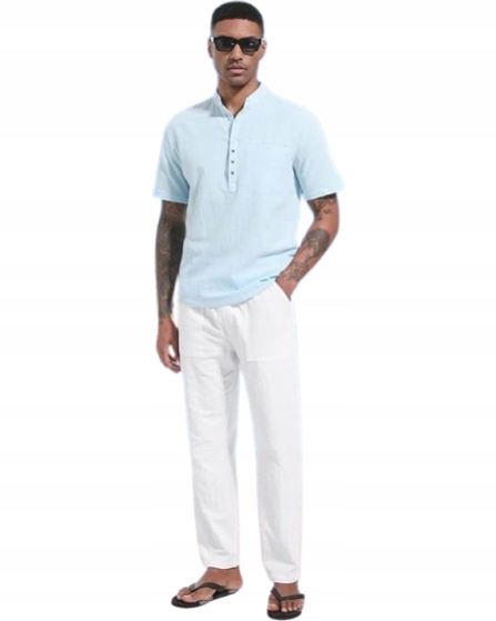 Lvcbl Bílé Volné Pánské Kalhoty Z Bavlny A Lnu XXXL J5B