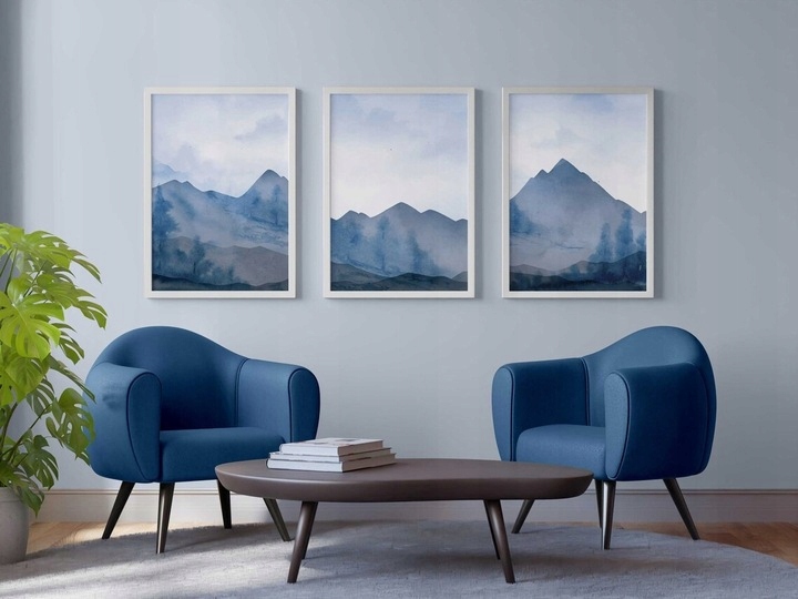 3 ks Sada plakátů Abstraktní indigová krajina 50x70 cm Fine Art Prin