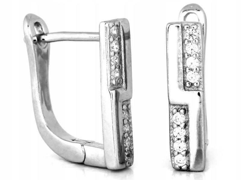 Stříbrné náušnice 925, moderní vzor zdobený zirkony, ideální jako dárek
