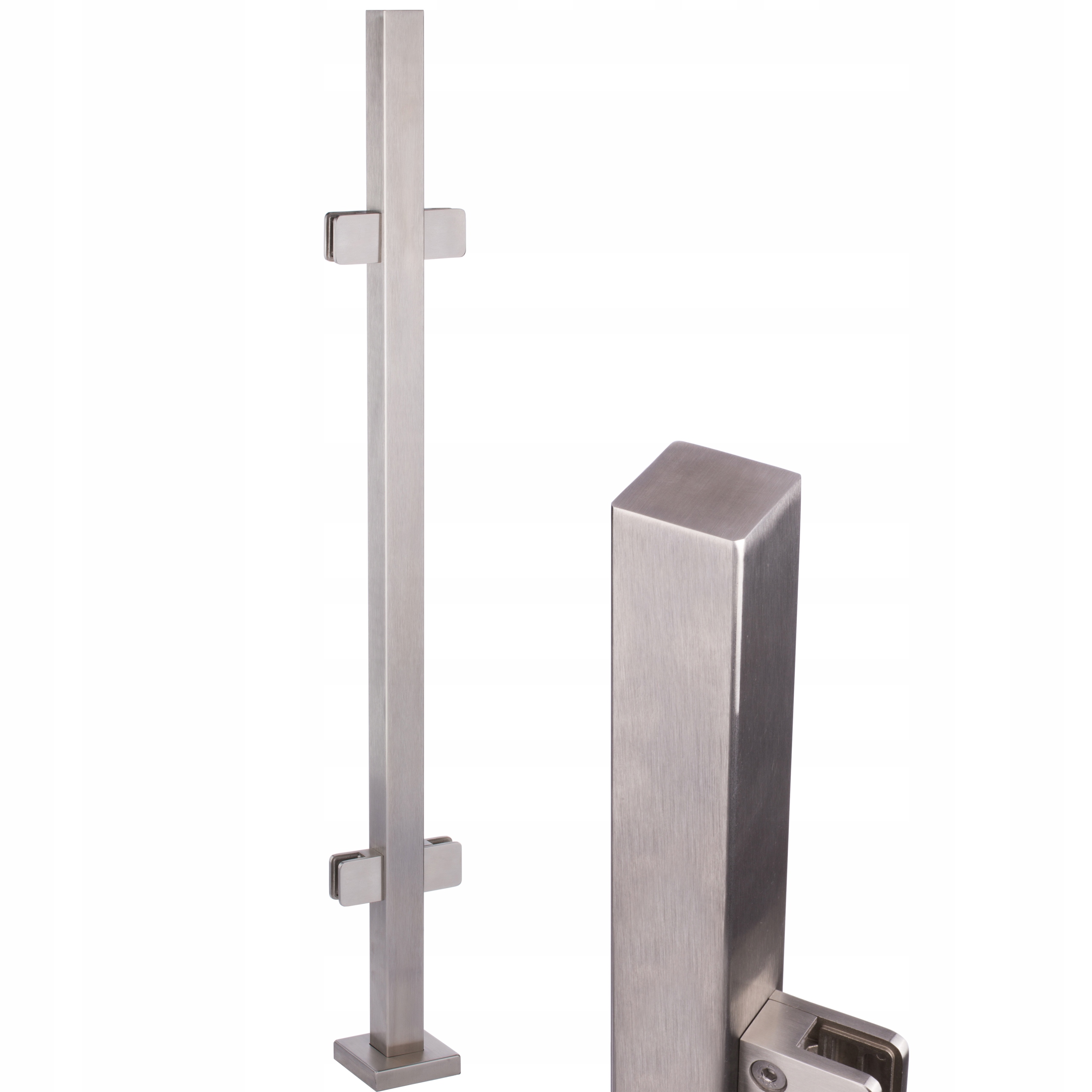 Průchozí Sloupek 100 cm, Sklo 4 Úchytky Broušený Nerezový Zábradlí