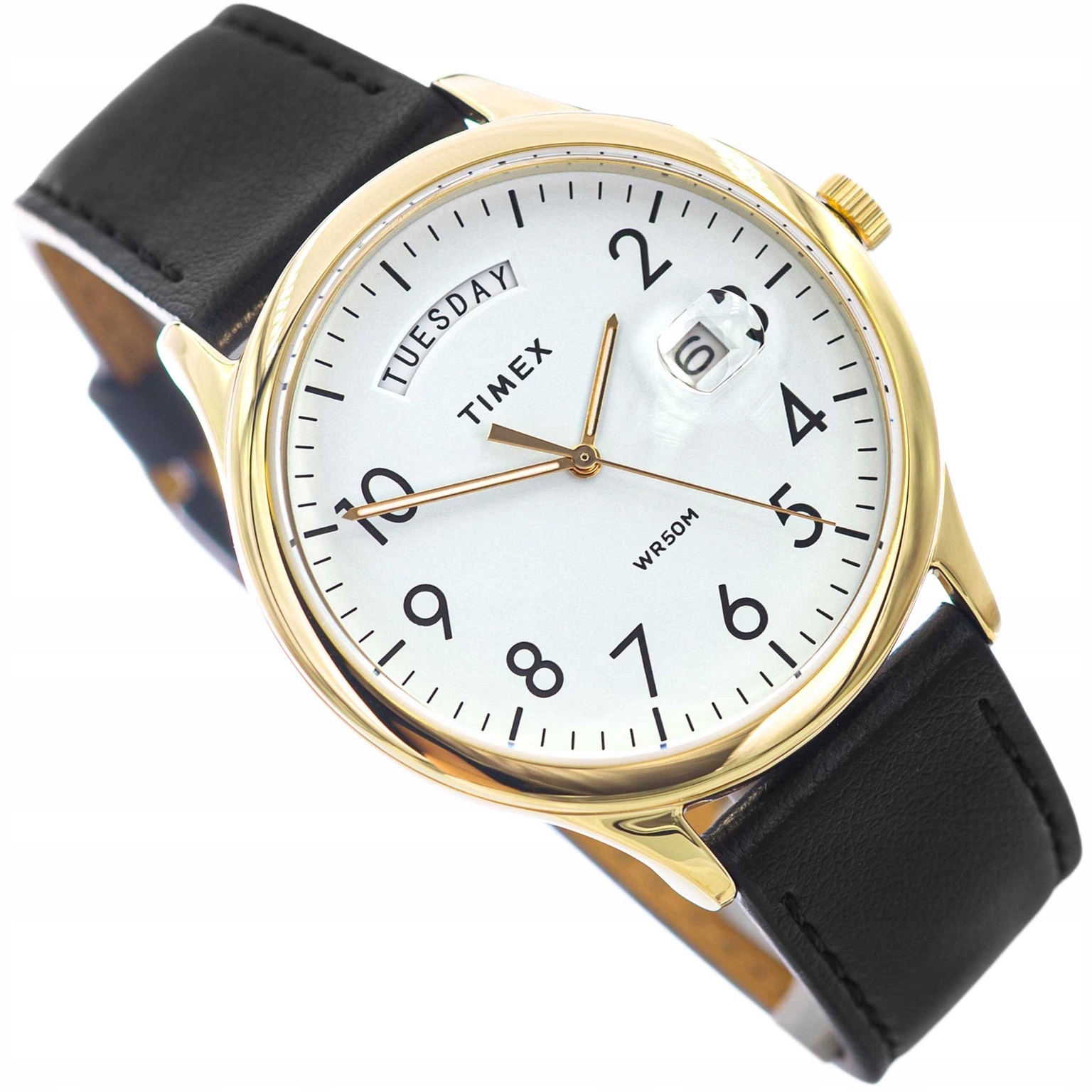 Pánské Hodinky Timex Zlaté TW2W68500 Easy Reader Černé Na Řemínku Datumovka