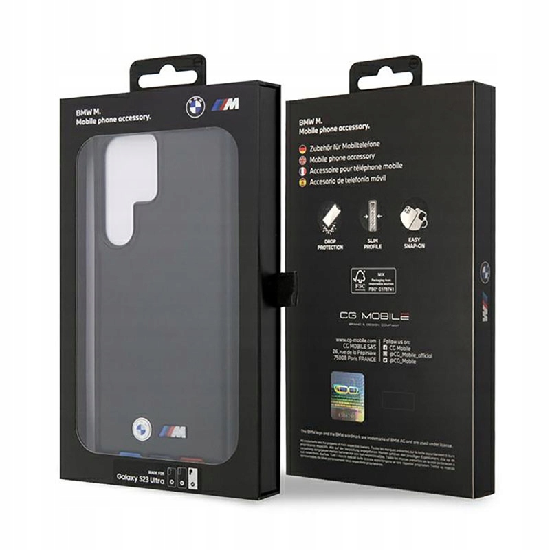 Etui Bmw Leather Stamp Tricolor na Samsung Galaxy S23 Ultra czarne Bmw