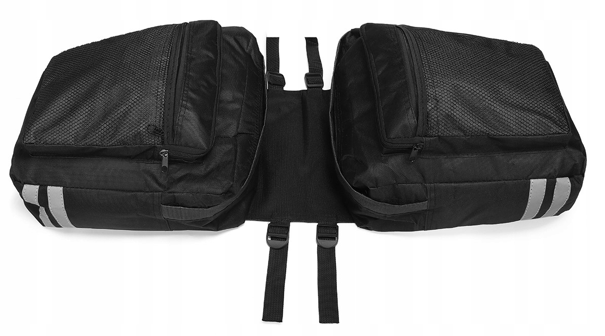 PODWÓJNA SAKWA TORBA ROWEROWA TYLNA Z ODBLASKAMI KUFER NA BAGAŻNIK 25L Model 25L KIESZENIE CZARNA ODBLASKI