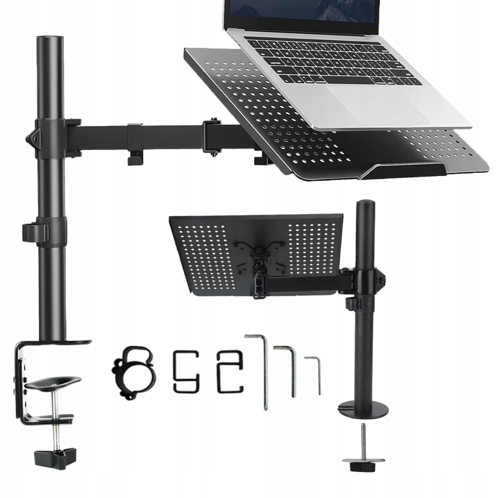 Uchwyt Monitora Biurkowy Z Półką Na Laptop Regulowany Obrotowy Vesa