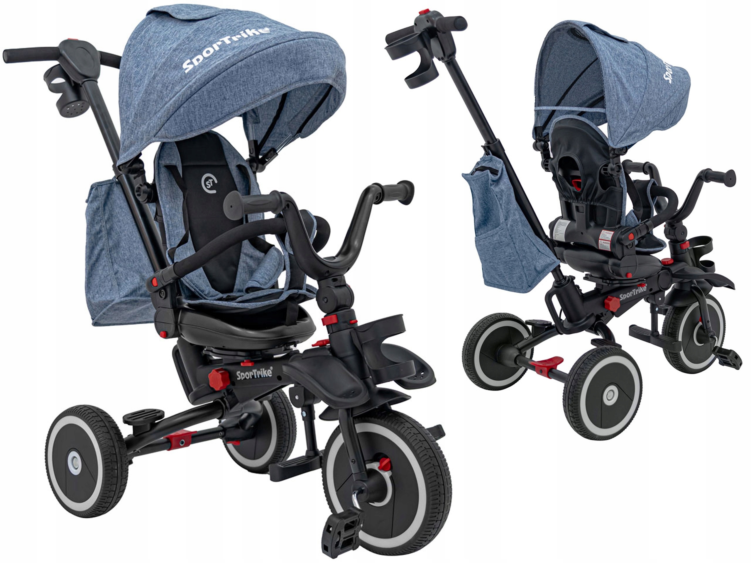 Rowerek Dla Dzieci trójkołowy Rider SportTrike Torba rączka Składany Daszek