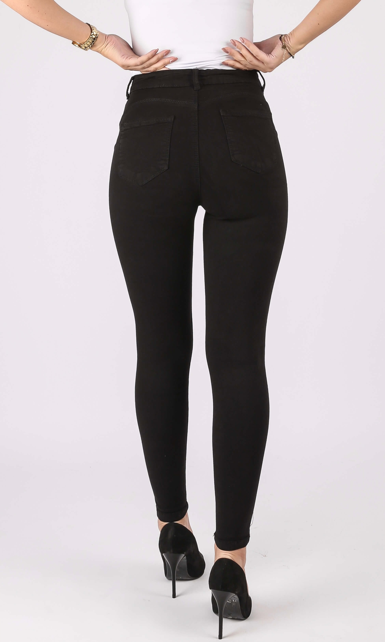 SPODNIE DAMSKIE Z WYSOKIM STANEM JEANS MODELUJĄCE 42 Model 5 Guzików