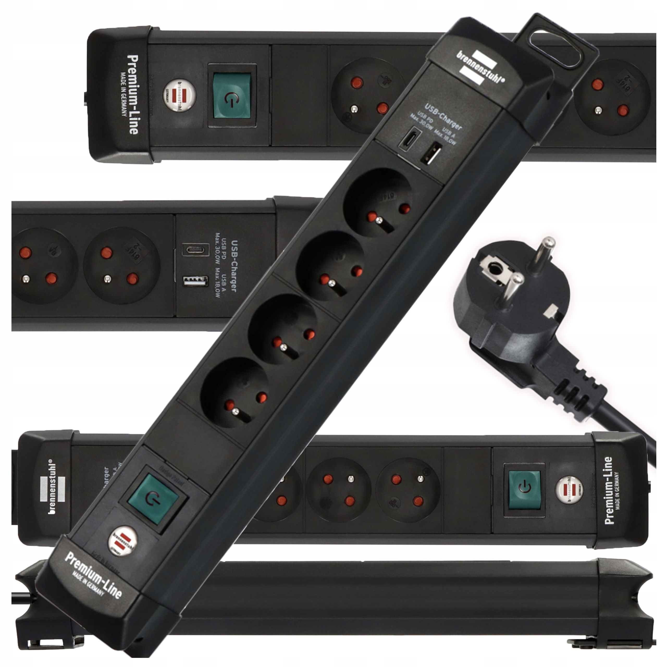 Prodlužovací kabel Zásuvková Lišta Brennenstuhl 4 Gn 1,8 m Usb-c a Usb-a Černá