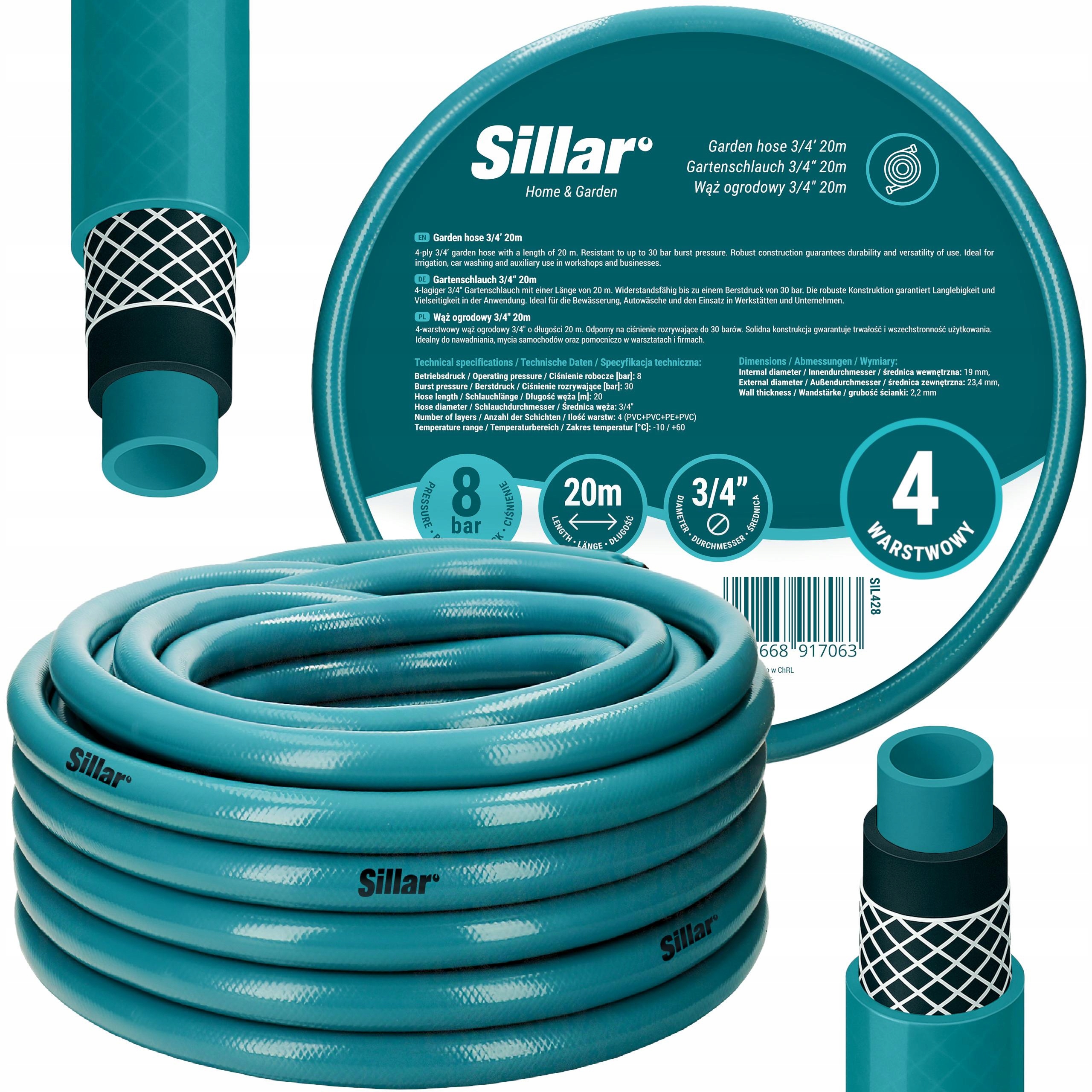 Wąż ogrodowy 4-warstwowy ultra mocny gumowy zbrojony do nawadniania 3/4 20m