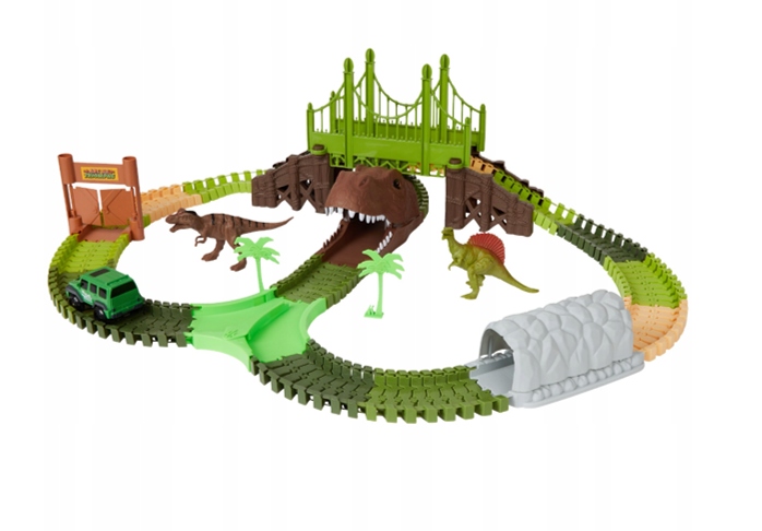 

Tor Dinozaurów Zestaw 200 Części Auto 2 Dinozaury