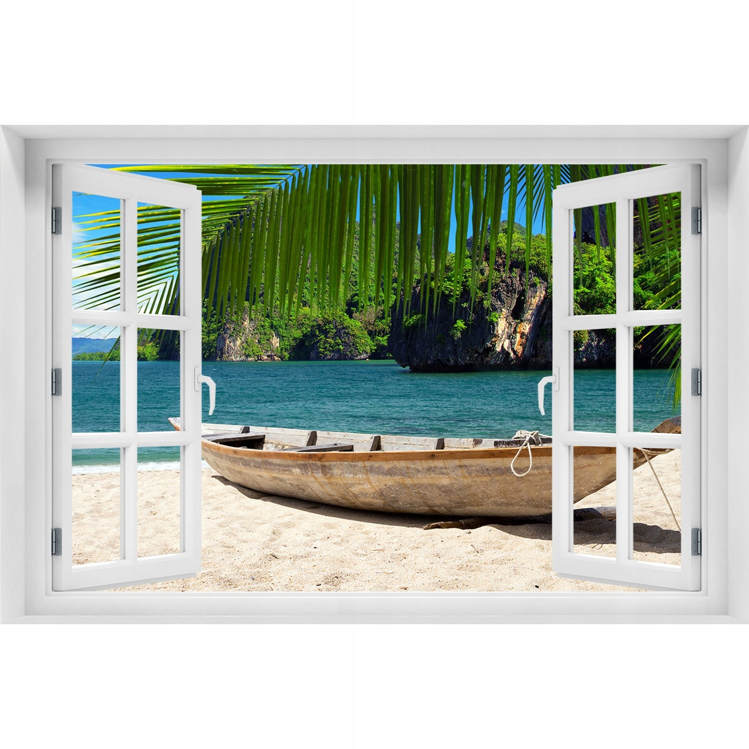 

3D Okno Naklejka na ścianę Łódka na plaży 120x80