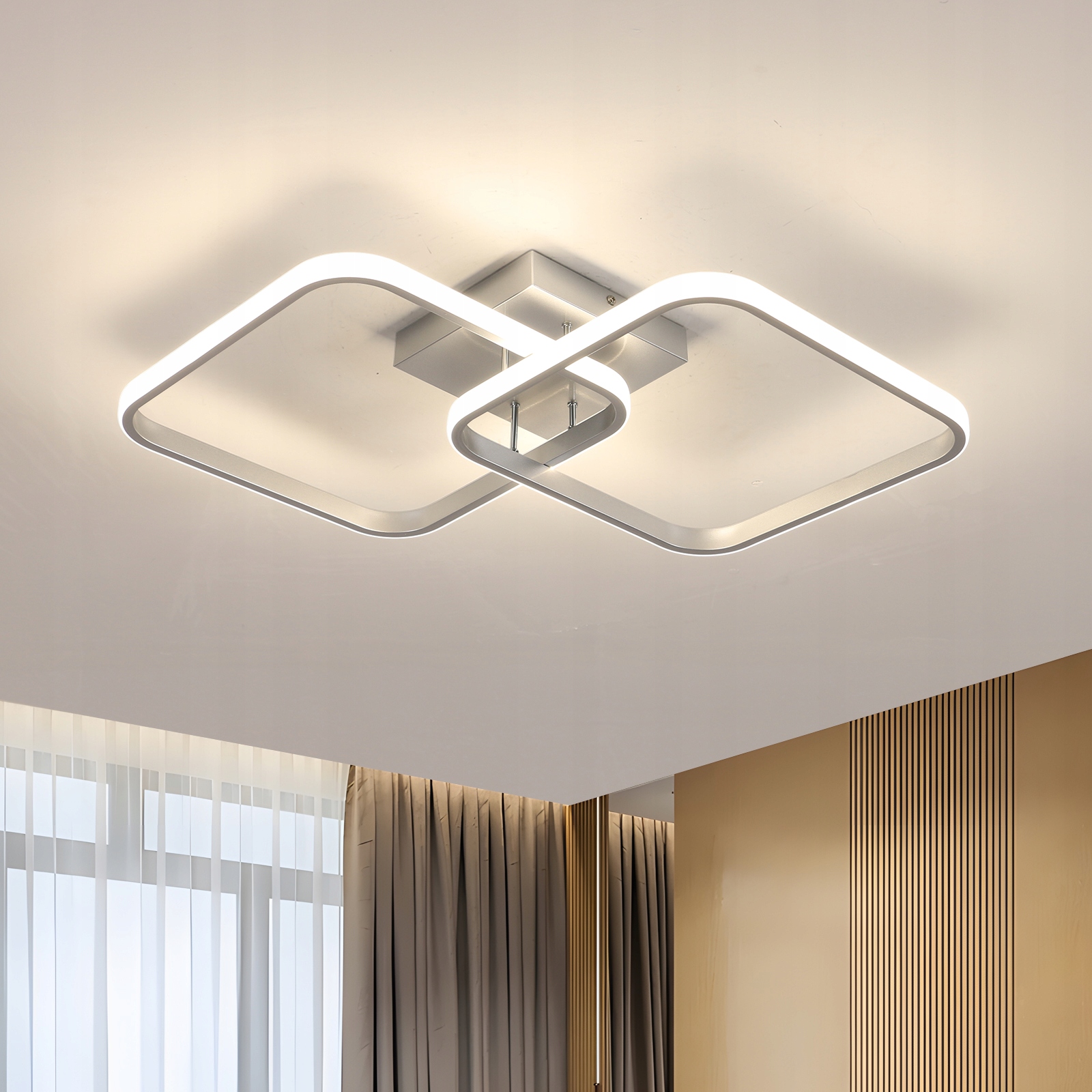 Lampa Sufitowa Led Zyrandol Kwadrat Srebrny Nowoczesny 42W 4500K