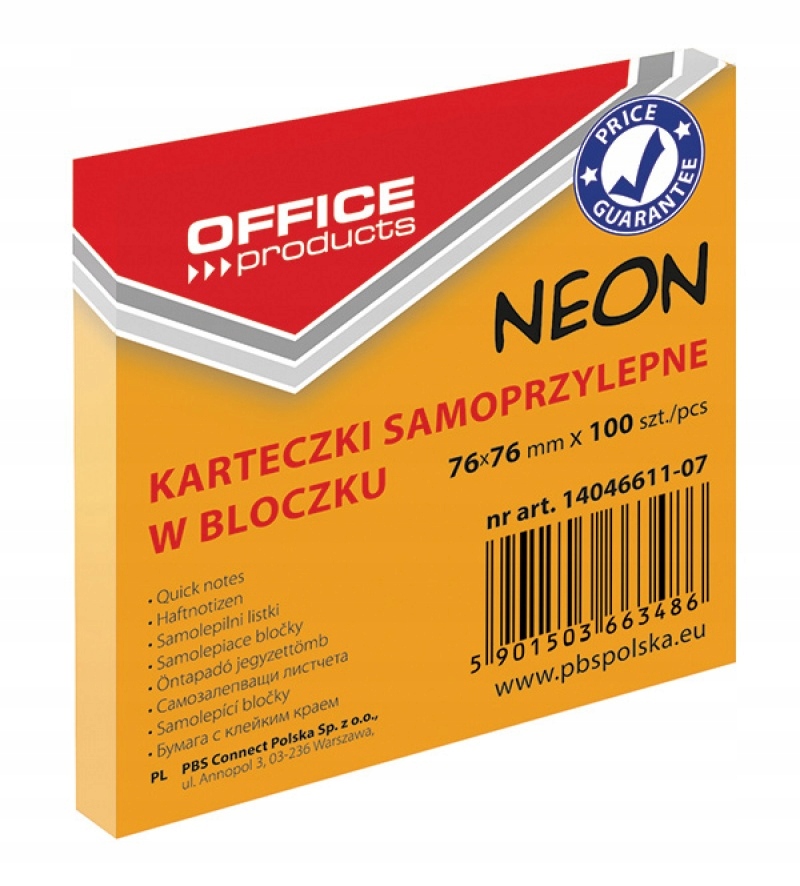 

Karteczki Op 76x76mm (1x100) pomarańczowe neon
