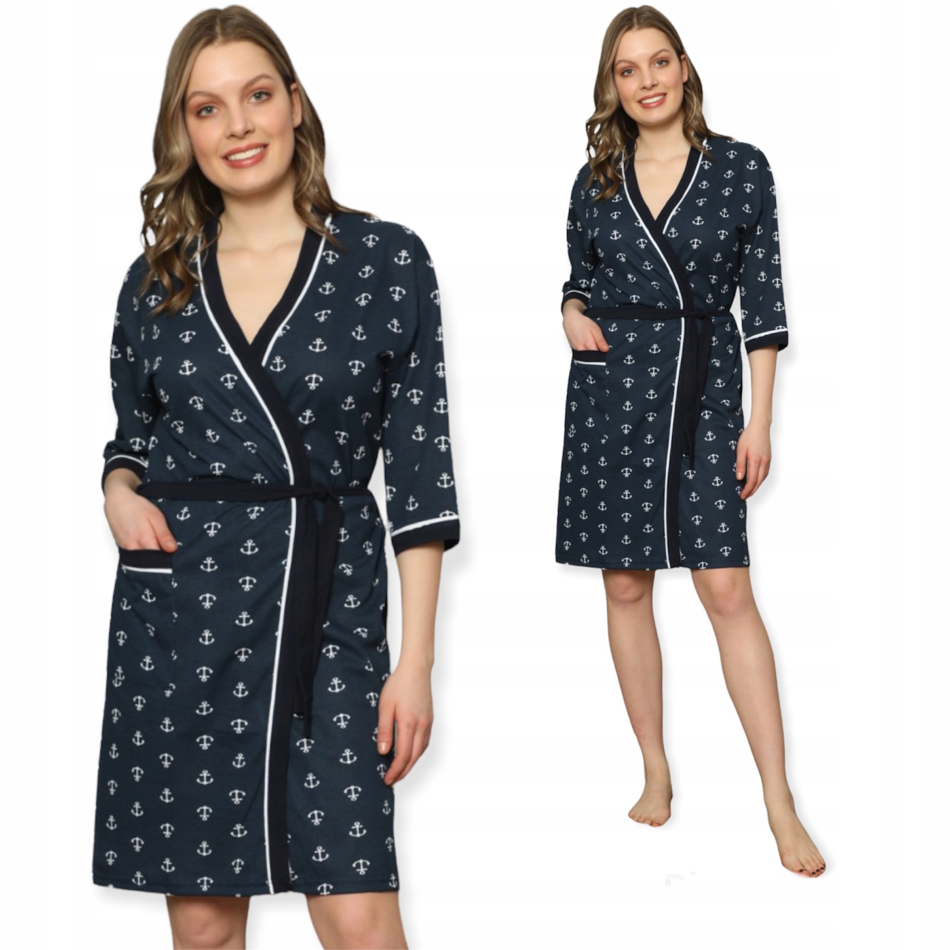 SZLAFROK DAMSKI CIENKI BAWEŁNIANY WIĄZANE/KESIEŃ