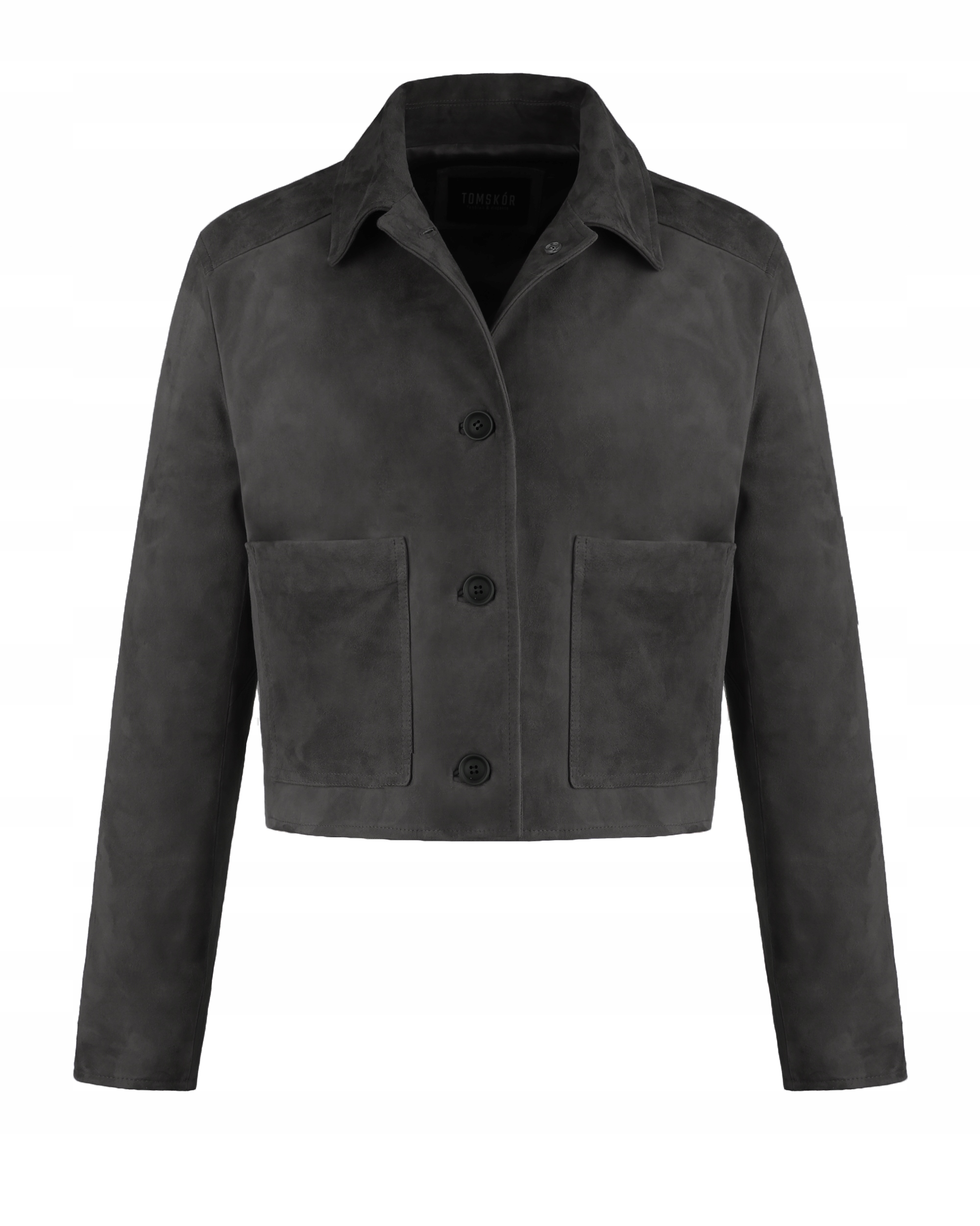 Semišová Kožená Bunda Z Přírodní Kůže, Grafitově Černá