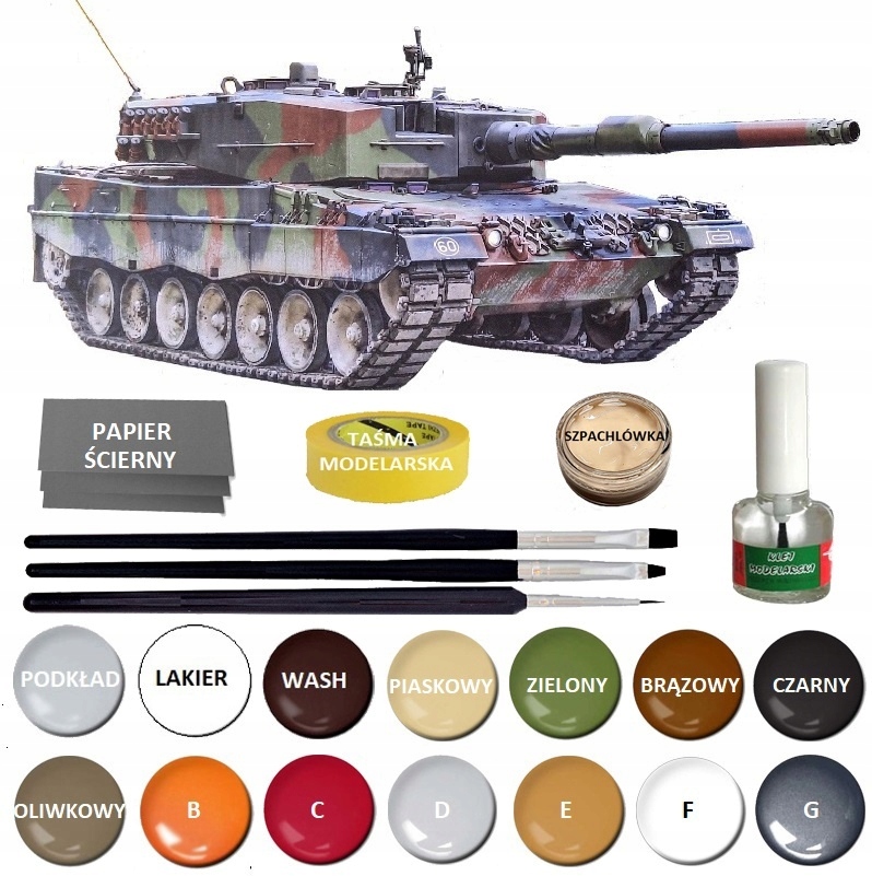 Model czołgu do sklejania Leopard 2A4 Polskie MALOWANIE+farby, klej, pędzle