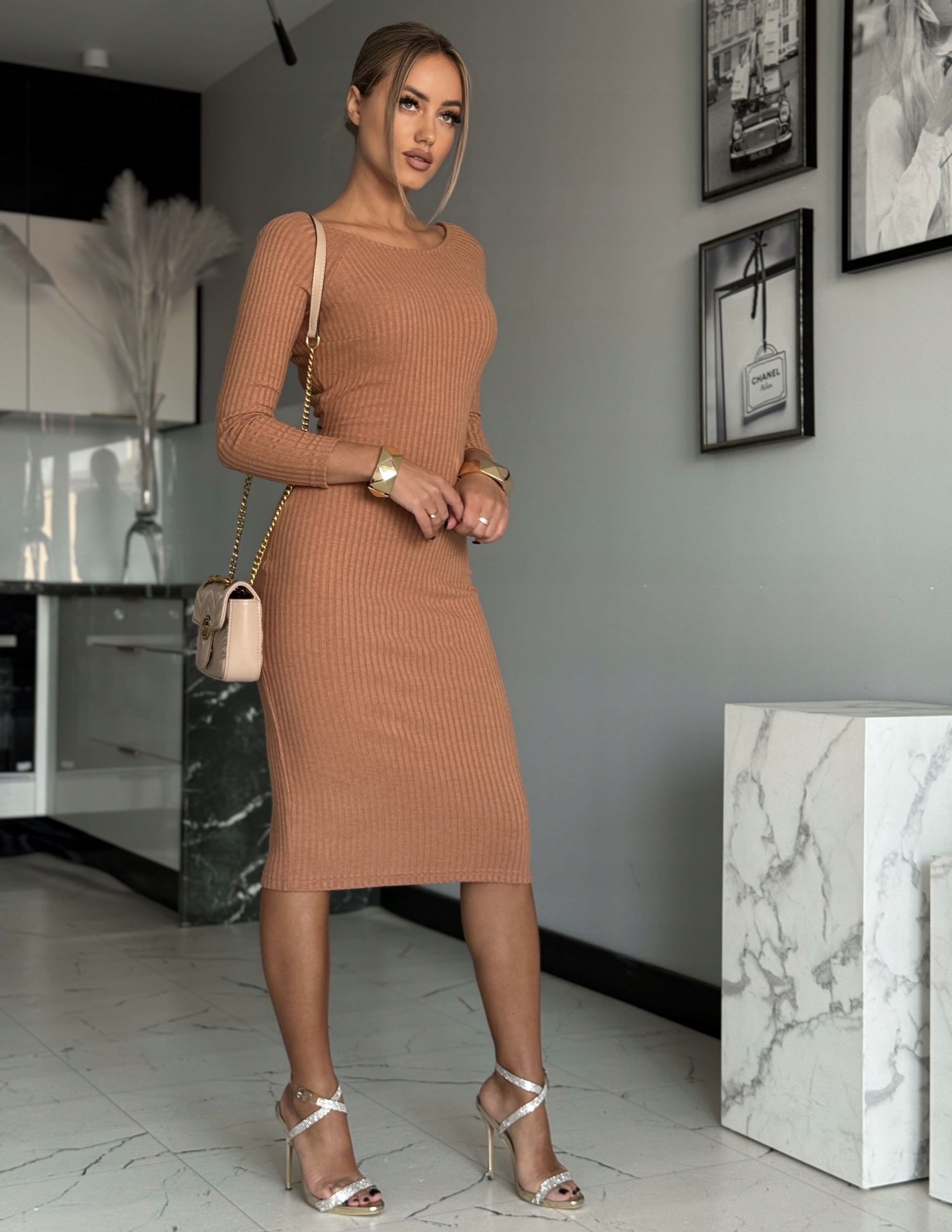 Šaty Oboustranná 2v1 Pruhovaná Produkt Polský Modelovací Karamel L