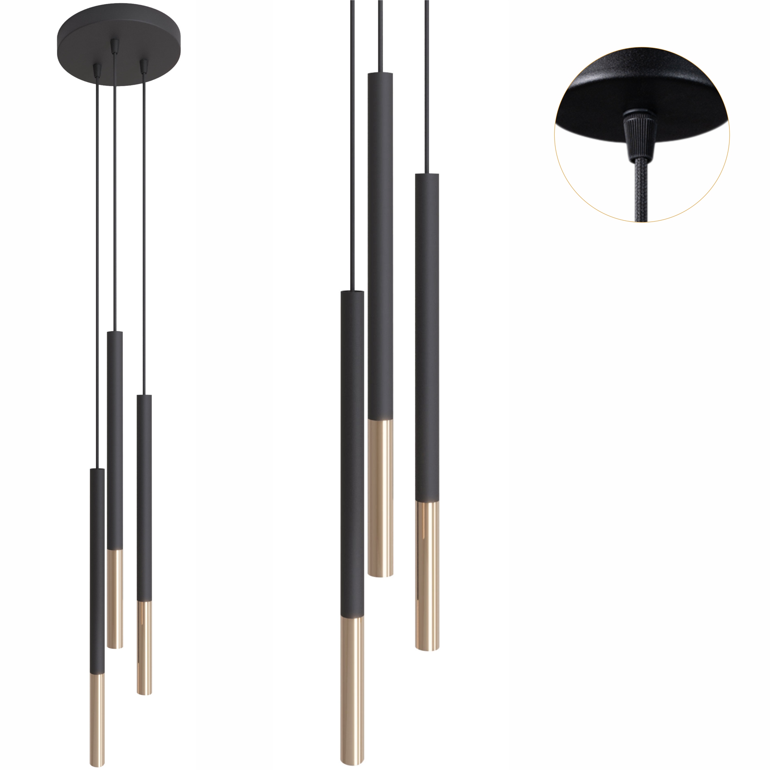 Závěsná stropní lampa Tuba Zwis kovová černo zlatá 3xG9 Led 10W Frey