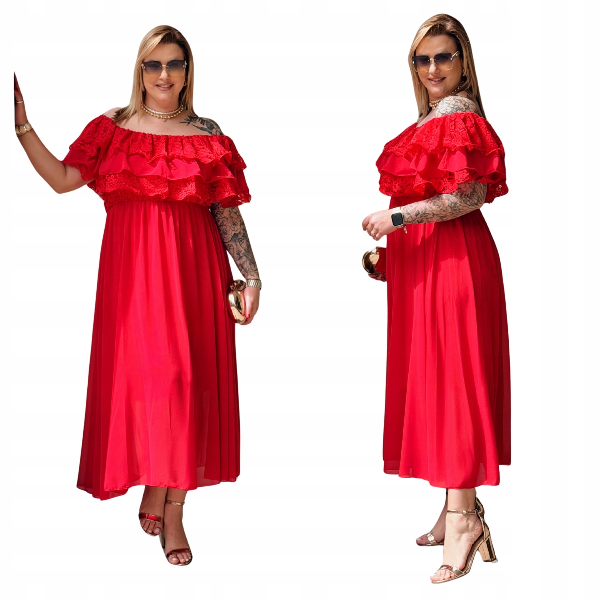 Šaty Plus Size Cavaricci Maxi Španělka Krajka Červená